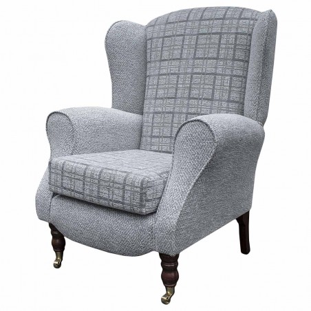 Duchess Wingback Armchair in a Maida Vale Plain and Check Grey Fabric