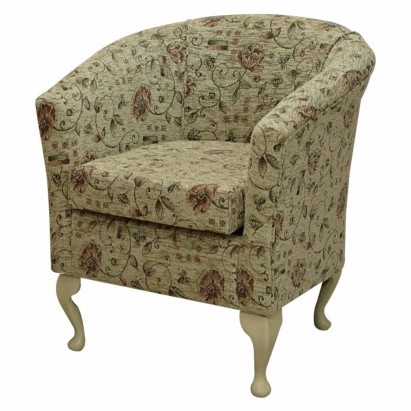 Designer Tub Chair in a Virginia Floral Beige Fabric
