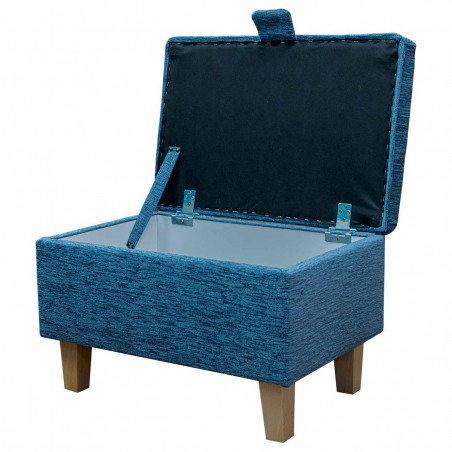 Storage Footstool, Ottoman, Pouffe in a Coniston Plain Blue Chenille Fabric