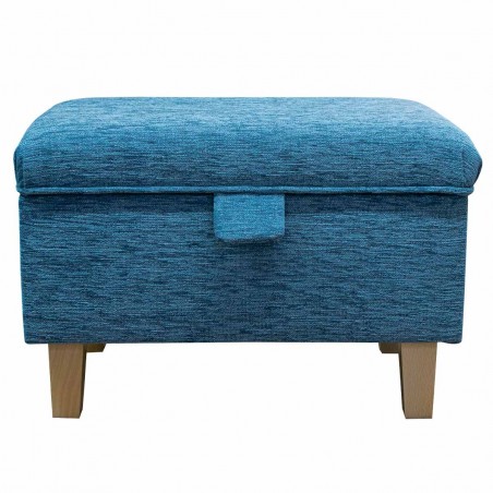 blue chenille storage footstool