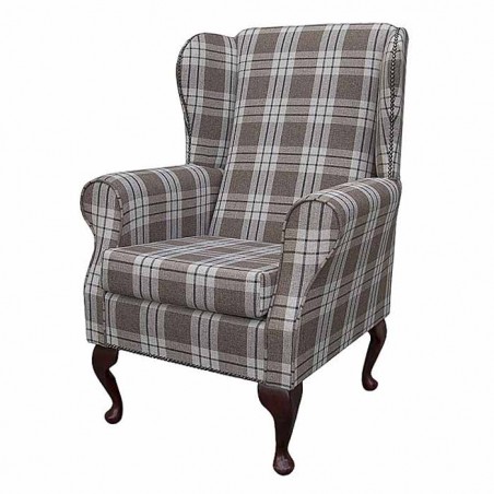 Standard Wingback Fireside Westoe Chair in a Kintyre Chestnut Tartan Fabric with Half Stud Detail