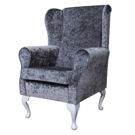 Standard Wingback Fireside Westoe Chair in a Shimmer Steel Crushed Velvet Fabric