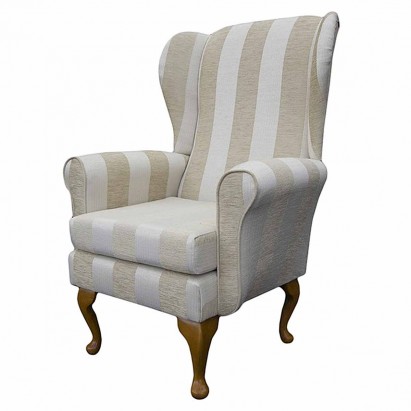 Balmoral Wingback Chair in a Woburn Beige Stripe Fabric