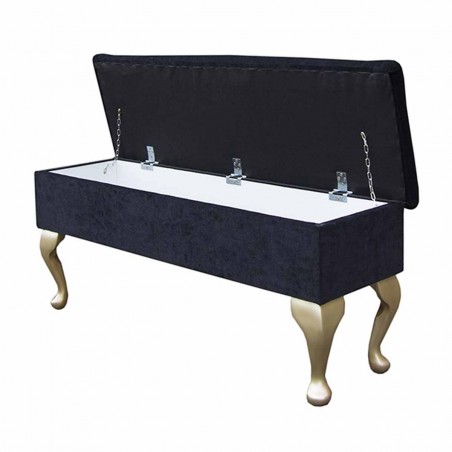 Large Dressing Table Storage Stool in a Plush Black Fabric