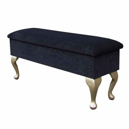 Large Dressing Table Storage Stool in a Plush Black Fabric