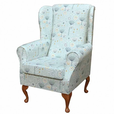 Standard Wingback Fireside Westoe Chair in a Bergen Seafoam Blue Floral Fabric