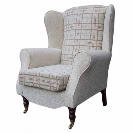 Duchess Wingback Armchair in a Maida Vale Light Beige & Red Check Fabric