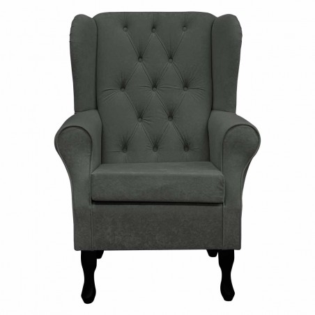 Standard Wingback Fireside Westoe Chair with Buttoning in a Plush Steel Grey Fabric