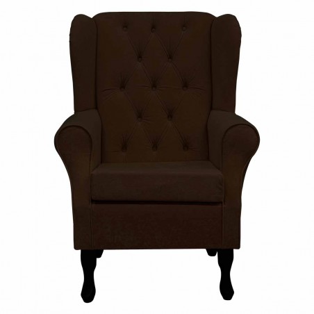 Standard Wingback Fireside Westoe Chair with Buttoning in a Plush Chocolate Brown Fabric