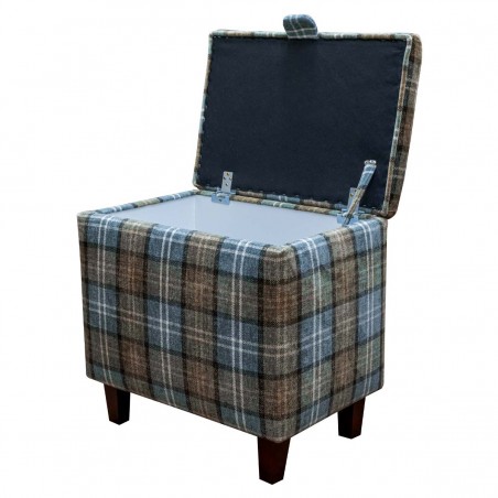 LUXE Tall Storage Footstool Box, Ottoman, Pouffe in a Lana Blue Tartan Fabric