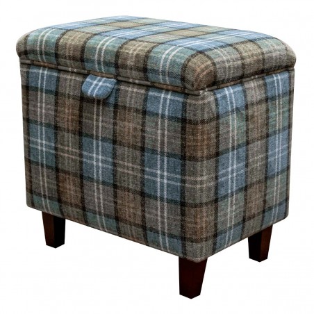 LUXE Tall Storage Footstool Box, Ottoman, Pouffe in a Lana Blue Tartan Fabric