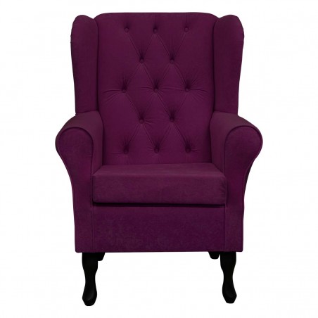 Standard Wingback Fireside Westoe Chair with Buttoning in a Plush Plum Purple Fabric