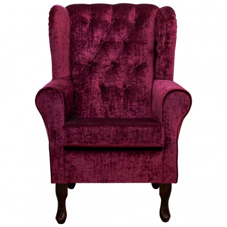 Standard Wingback Fireside Westoe Chair with Buttoning in a Pastiche Slub Wine Fabric