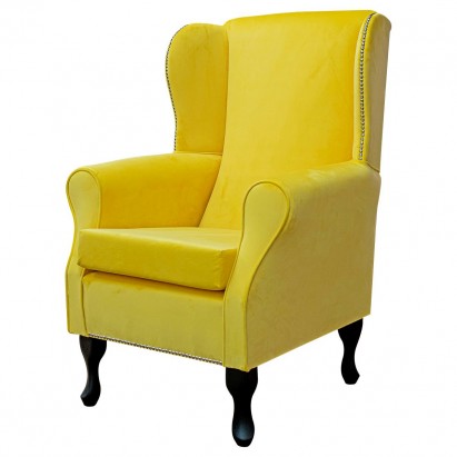 Standard Wingback Fireside Westoe Chair in a Cambio Lemon Fabric with Half Stud Detail