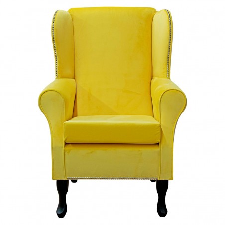 Standard Wingback Fireside Westoe Chair in a Cambio Lemon Fabric with Half Stud Detail