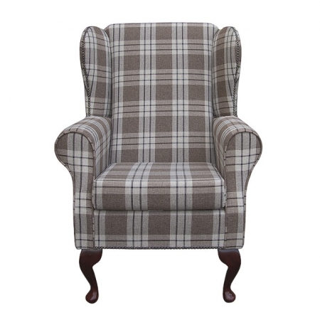 Westoe Chair in a Kintyre Chestnut Tartan Fabric with Studding