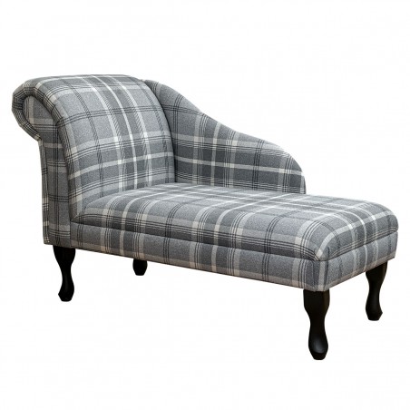 LUXE 45" Medium Chaise Longue in a Balmoral Dove Grey Tartan Check Fabric