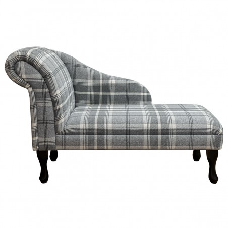 LUXE 45" Medium Chaise Longue in a Balmoral Dove Grey Tartan Check Fabric