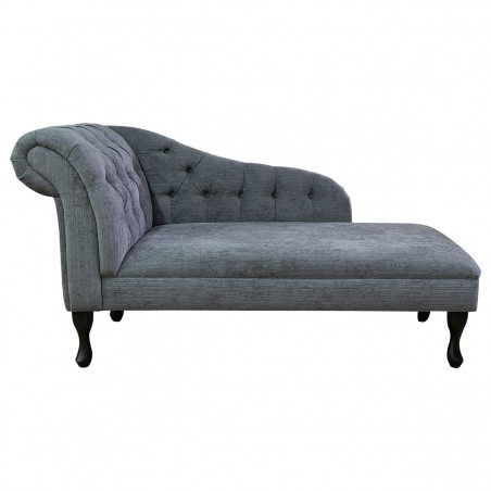 56" Medium Buttoned Chaise Longue in a Topaz Slate Chenille Fabric