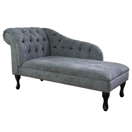 56" Medium Buttoned Chaise Longue in a Topaz Slate Chenille Fabric