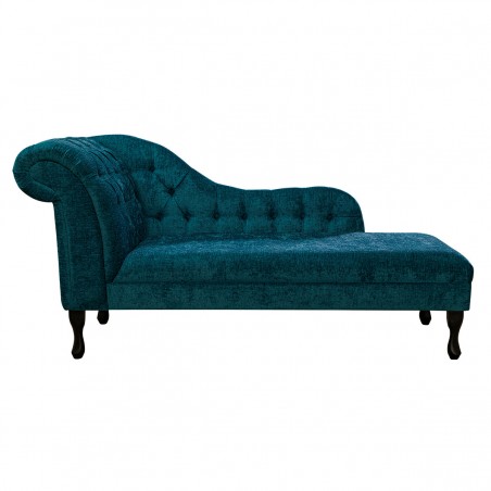 66" Large Deep Buttoned Chaise Longue in a Carlton Teal Chenille Fabric