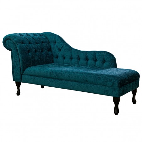 66" Large Deep Buttoned Chaise Longue in a Carlton Teal Chenille Fabric