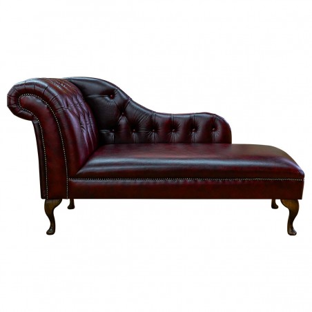 60" Large Deep Buttoned Chesterfield Oxblood Genuine Leather Chaise Longue