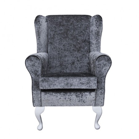 Standard Wingback Fireside Westoe Chair in a Shimmer Steel Crushed Velvet Fabric