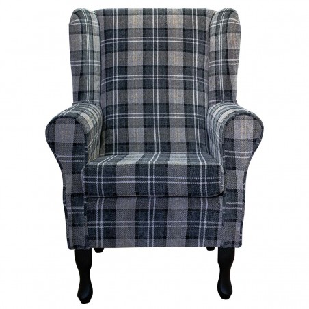 LUXE Standard Wingback Fireside Westoe Chair in a Lana Granite Plaid Tartan Fabric