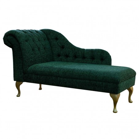 60" Large Deep Buttoned Kilburn Plain Bottle Green Chaise Longue