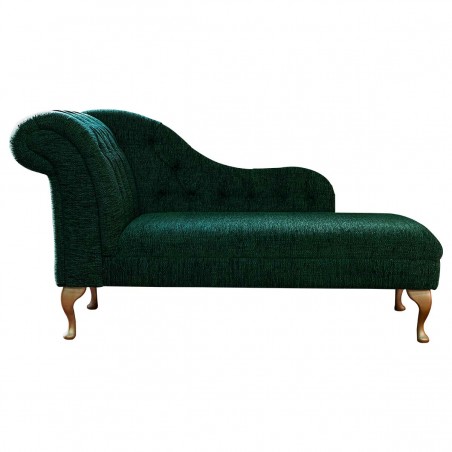 60" Large Deep Buttoned Kilburn Plain Bottle Green Chaise Longue