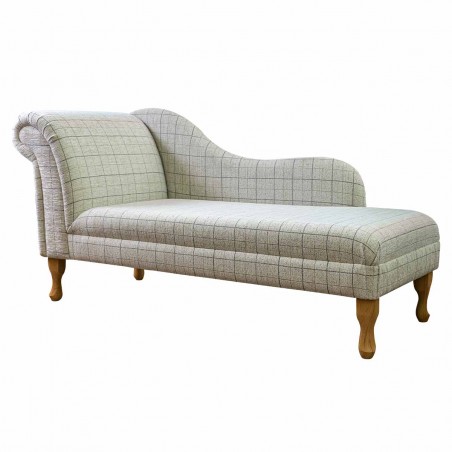 66" Large Chaise Longue in a Maida Vale Check Stone Fabric