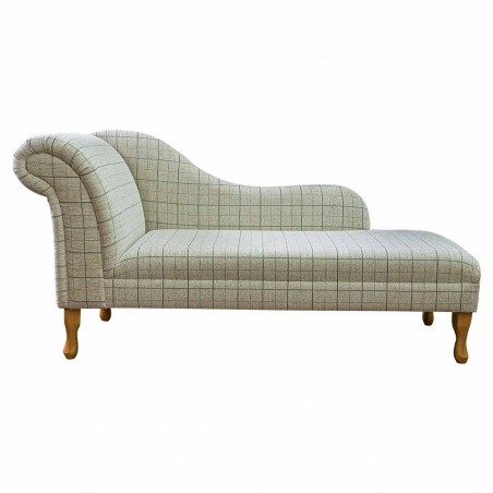 66" Large Chaise Longue in a Maida Vale Check Stone Fabric