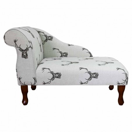 41" Mini Chaise Longue in a Cotton Print Stags Charcoal Fabric