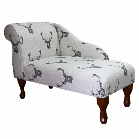 41" Mini Chaise Longue in a Cotton Print Stags Charcoal Fabric