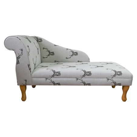 52" Medium Modern Chaise Longue in a Stag Cotton Print Fabric