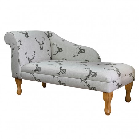 52" Medium Modern Chaise Longue in a Stag Cotton Print Fabric