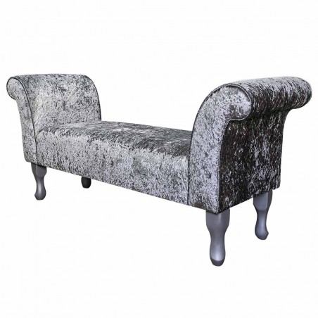 56" Medium Window Seat Settle in a Shimmer Steel Crushed Velvet Fabric