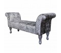 56" Medium Window Seat Settle in a Shimmer Steel Crushed Velvet Fabric