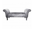 56" Medium Window Seat Settle in a Shimmer Steel Crushed Velvet Fabric