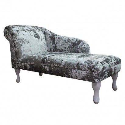 41 Small Classic Chaise Longue Bling Silver Fabric Chair Seat Left Facing With Queen Anne Legs 