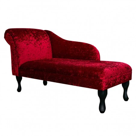 52" Medium Chaise Longue in a Bling Postbox Red Crushed Velvet Chenille Fabric