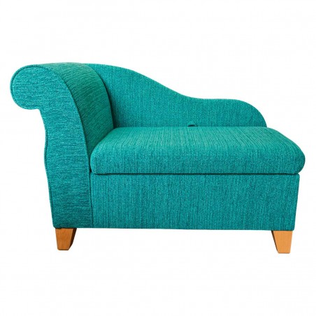 41" Storage Chaise Longue in a Portobello Boucle Turquoise Fabric