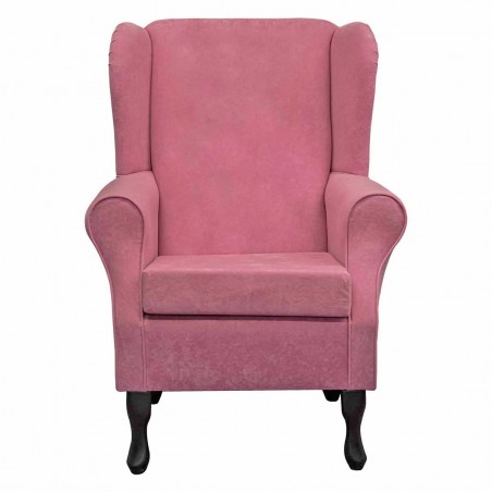 Standard Wingback Fireside Westoe Chair in a Plush Flamingo Pink Fabric