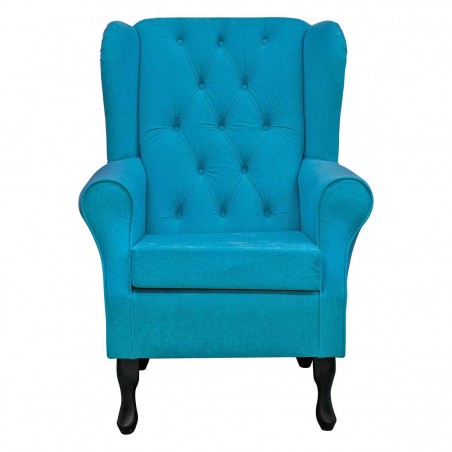 Standard Wingback Fireside Westoe Chair with Buttoning in a Plush Light Blue Fabric