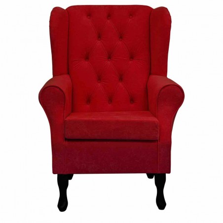 Standard Wingback Fireside Westoe Chair with Buttoning in a Plush Postbox Red Fabric