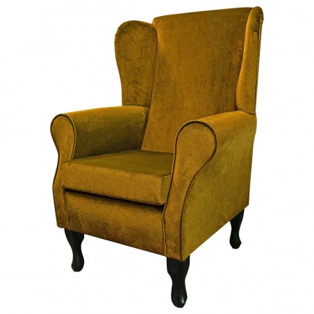 Standard Wingback Fireside Westoe Chair in a Malta Gold Deluxe Velvet Fabric