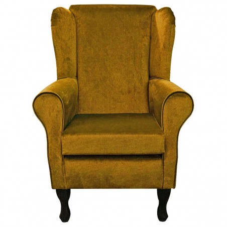 Standard Wingback Fireside Westoe Chair in a Malta Gold Deluxe Velvet Fabric