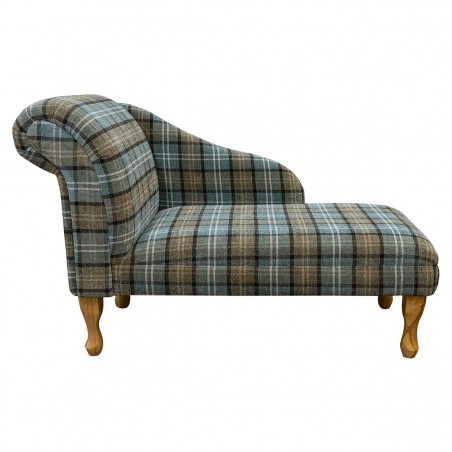 LUXE 45" Medium Chaise Longue in a Lana Blue Tartan Fabric