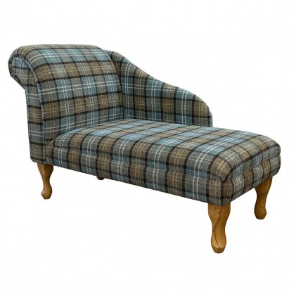 45" Medium Chaise Longue in a Lana Blue Tartan Fabric
